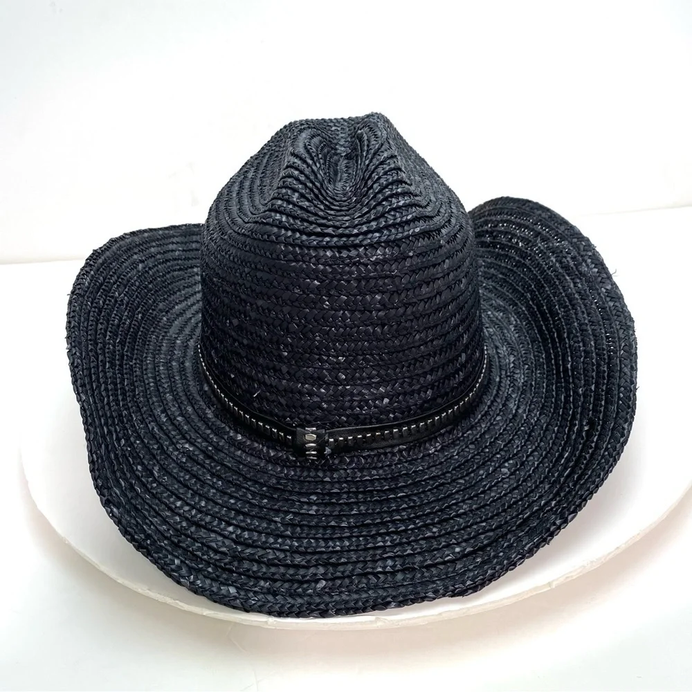Free People Fame Straw Western Cowboy Hat In Black